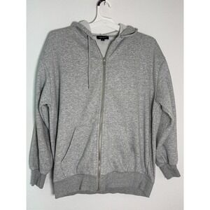 Forever 21 Gray Zip Up Hoodie Rhinestone Star Graphic Sweatshirt Y2K Medium